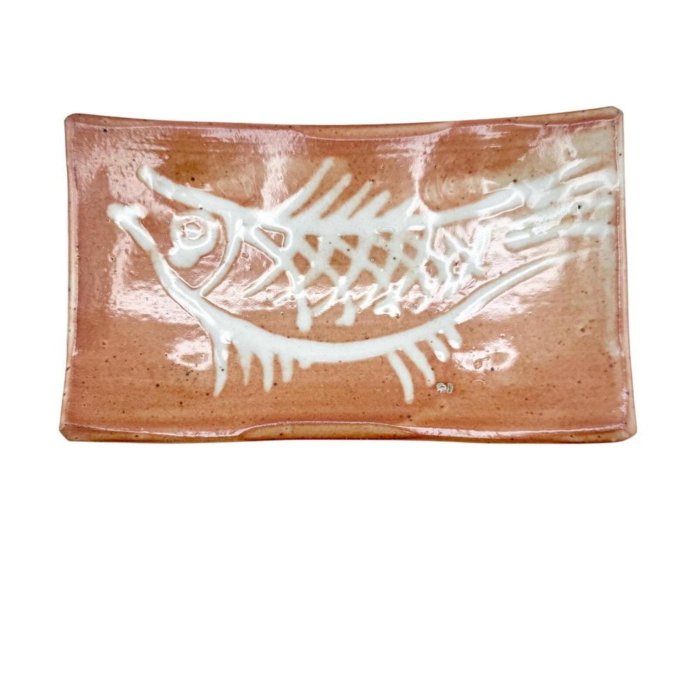 Vintage Studio Pottery Fish Skeleton Footed Platter (c. 1970s–1980s)